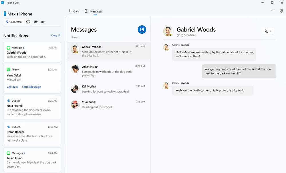 Microsoft Phone Link App Messages